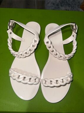 Givenchy White Braided Chain Ankle-Strap Sandals